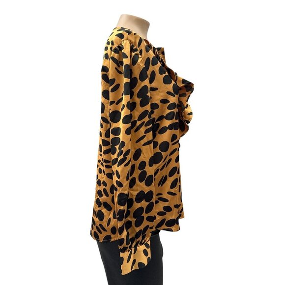 J. Crew Long Sleeve Ruffle Front Wavy Dots Popover Blouse Yellow & Black Women S - Picture 6 of 16